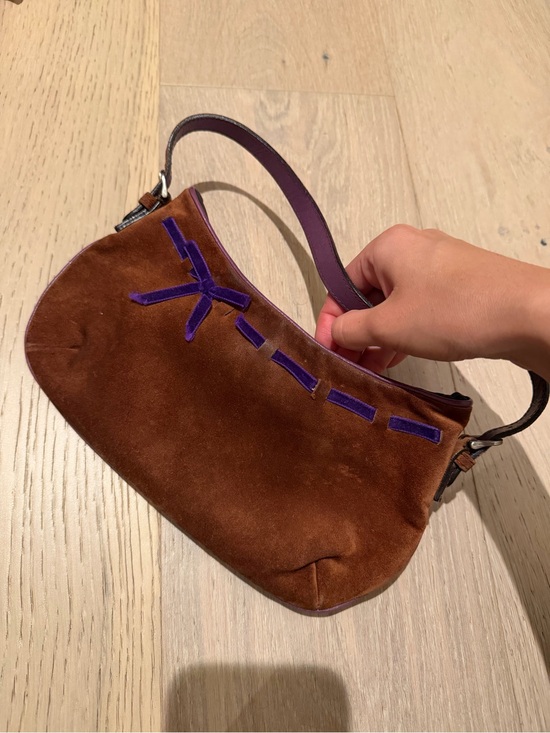 Handbags - Vintage Brown MIU MIU Suede Shoulder Bag with Purple Accent